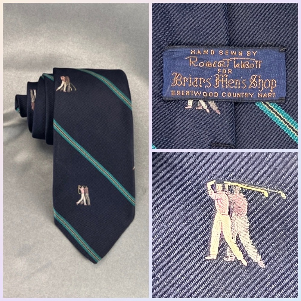 VTG Robert Talbott Swiss Silk Tie Golf Motif Briars Brentwood Country Mart 3.25"